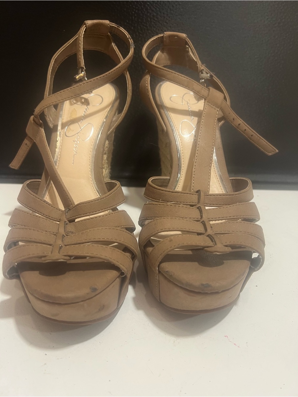 Jessica Simpson Tan Strappy Platform Wedge Sandals